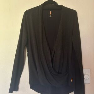 Black Drape Front Long Sleeve Workout Top